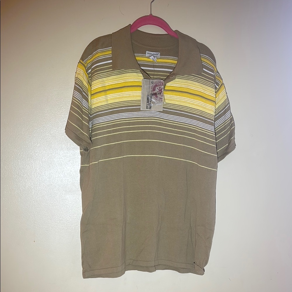 Y2K Guess Vintage Brown and Yellow Men's Polo Shirt